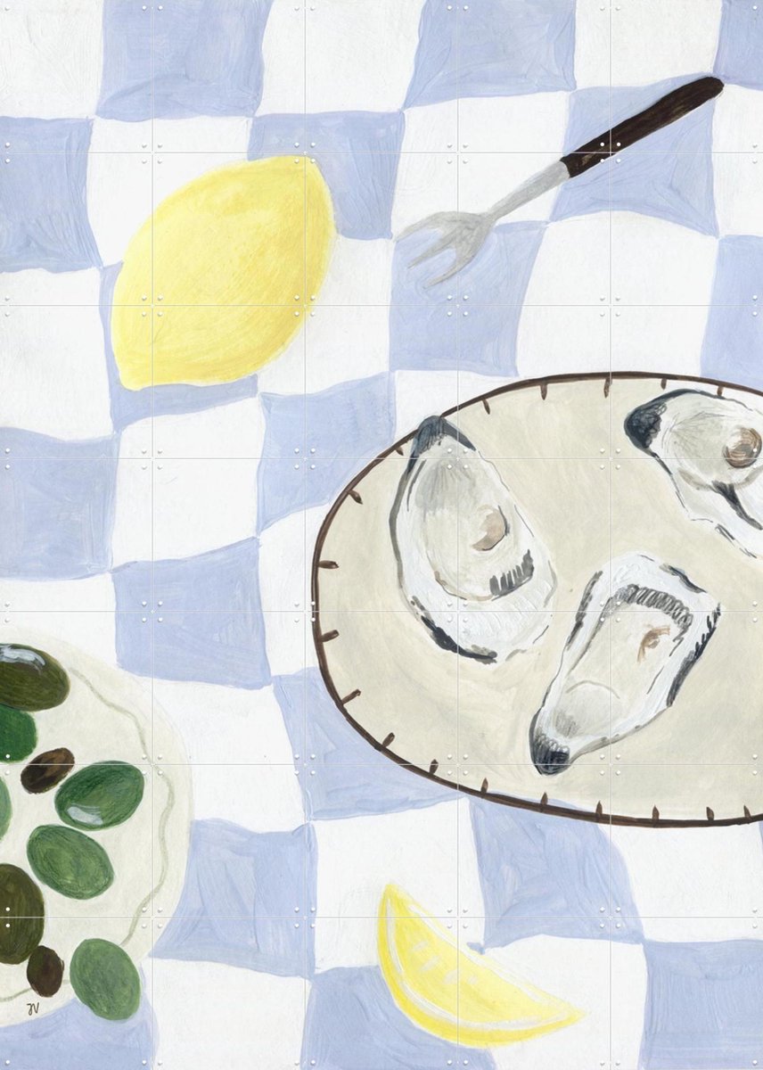 IXXI Oysters and Olives, Isabelle Vandeplassche - 100 x 140 cm - Gratis ophangtool - Grote wanddecoratie en posters - Illustraties, Eten & Drinken