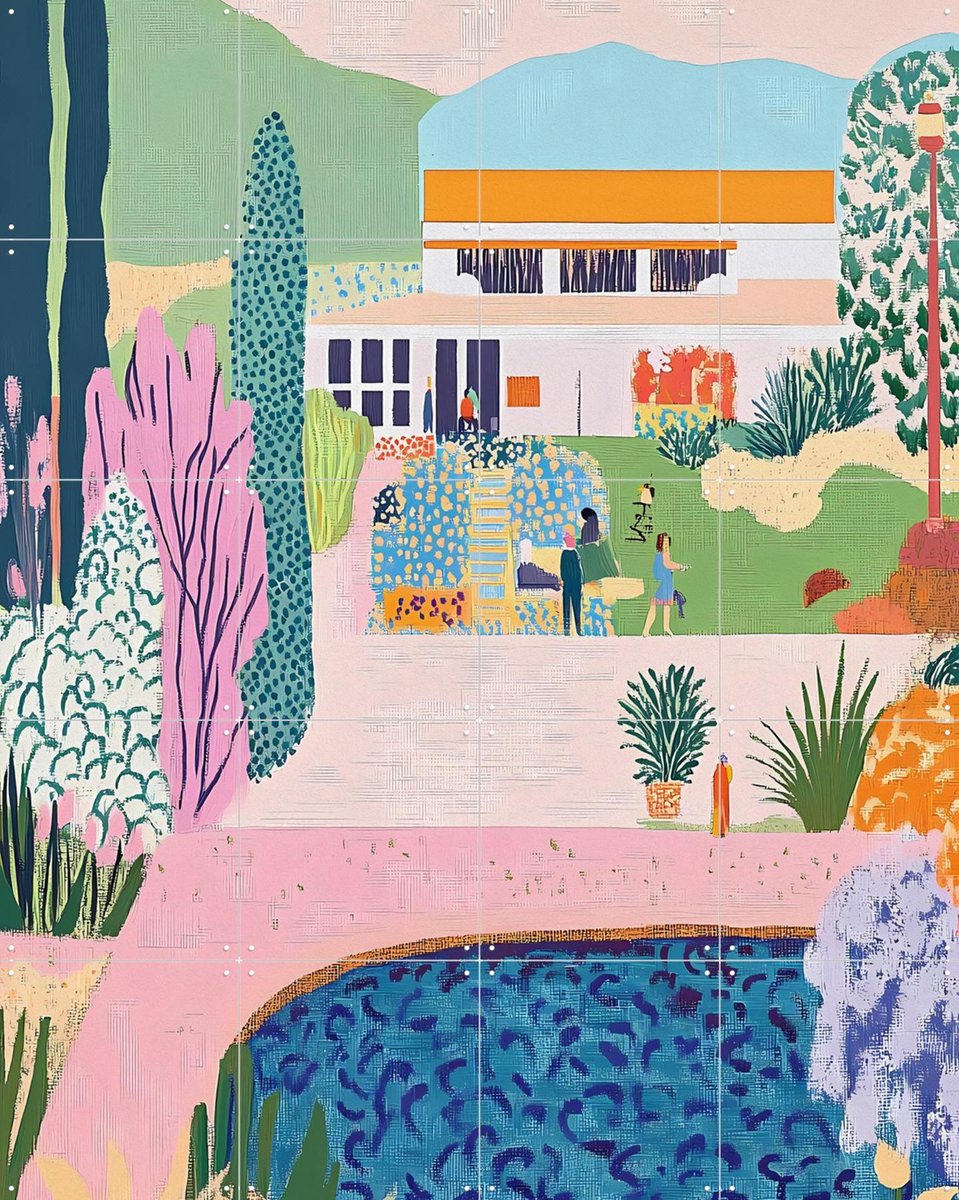 IXXI Museumtuin, Artclaud - 80 x 100 cm - Gratis ophangtool - Grote wanddecoratie en posters - Abstract, Digitale Kunst, Kleurrijk, Speels