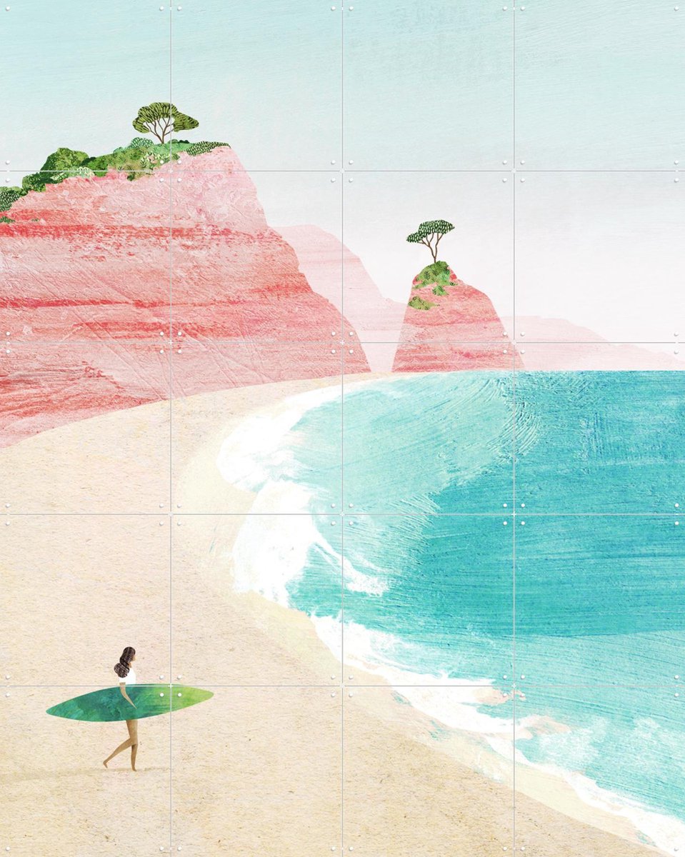 IXXI The Surfer 2, Henry Rivers - 80 x 100 cm - Gratis ophangtool - Grote wanddecoratie en posters - Illustraties, Kleurrijk, Speels, Aquarel