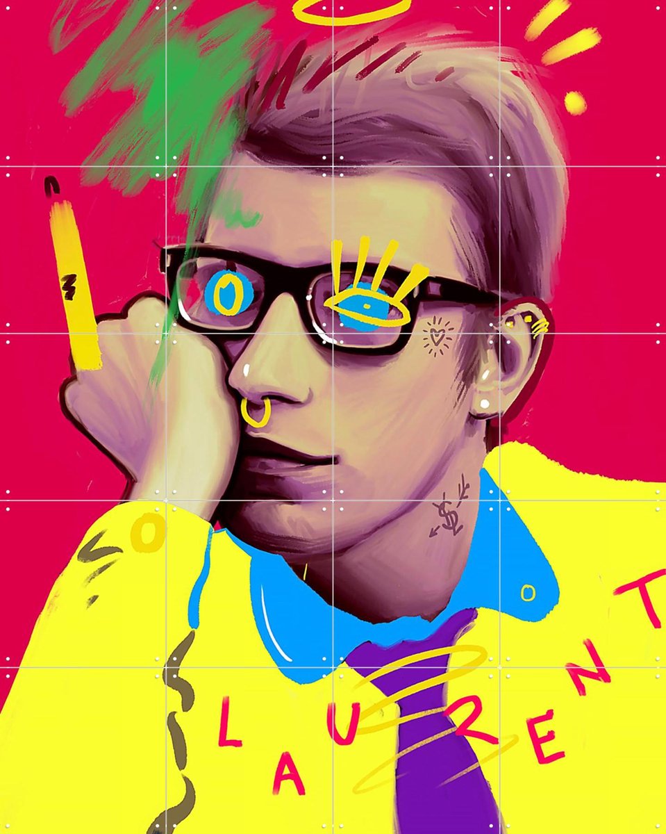IXXI YSL Laurent, Pop-art by Tadej - 80 x 100 cm - Gratis ophangtool - Grote wanddecoratie en posters - Illustraties, Kleurrijk, Speels, Fantasierijk