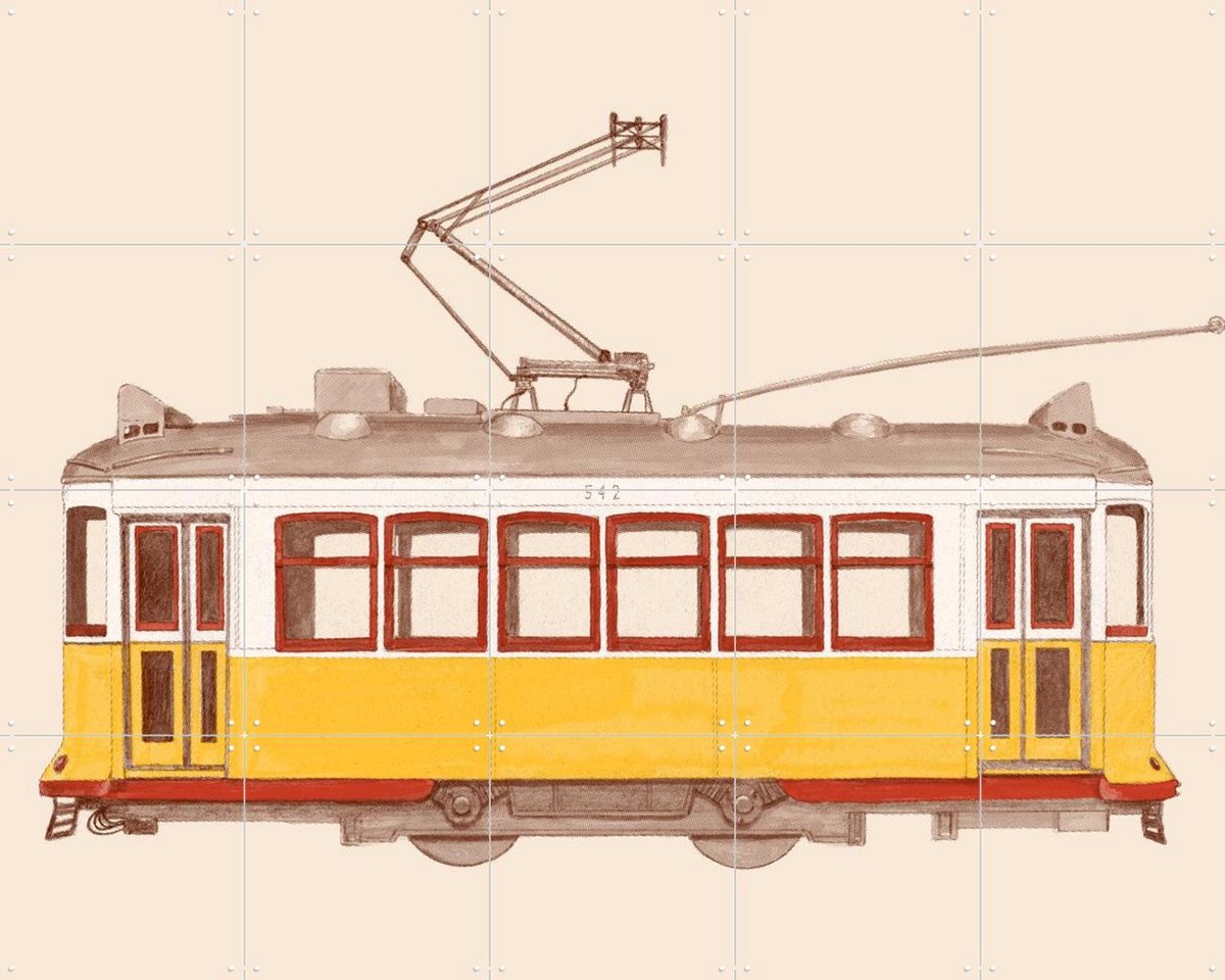 IXXI Lisbon Tramway, Florent Bodart - 100 x 80 cm - Gratis ophangtool - Grote wanddecoratie en posters - Illustraties, Vintage, Gang, Woonkamer