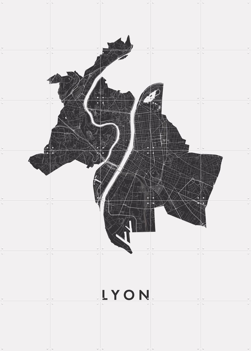 IXXI Lyon City Map, Kunst in Kaart - 100 x 140 cm - Gratis ophangtool - Grote wanddecoratie en posters - Minimalisme, Abstract, Digitale Kunst