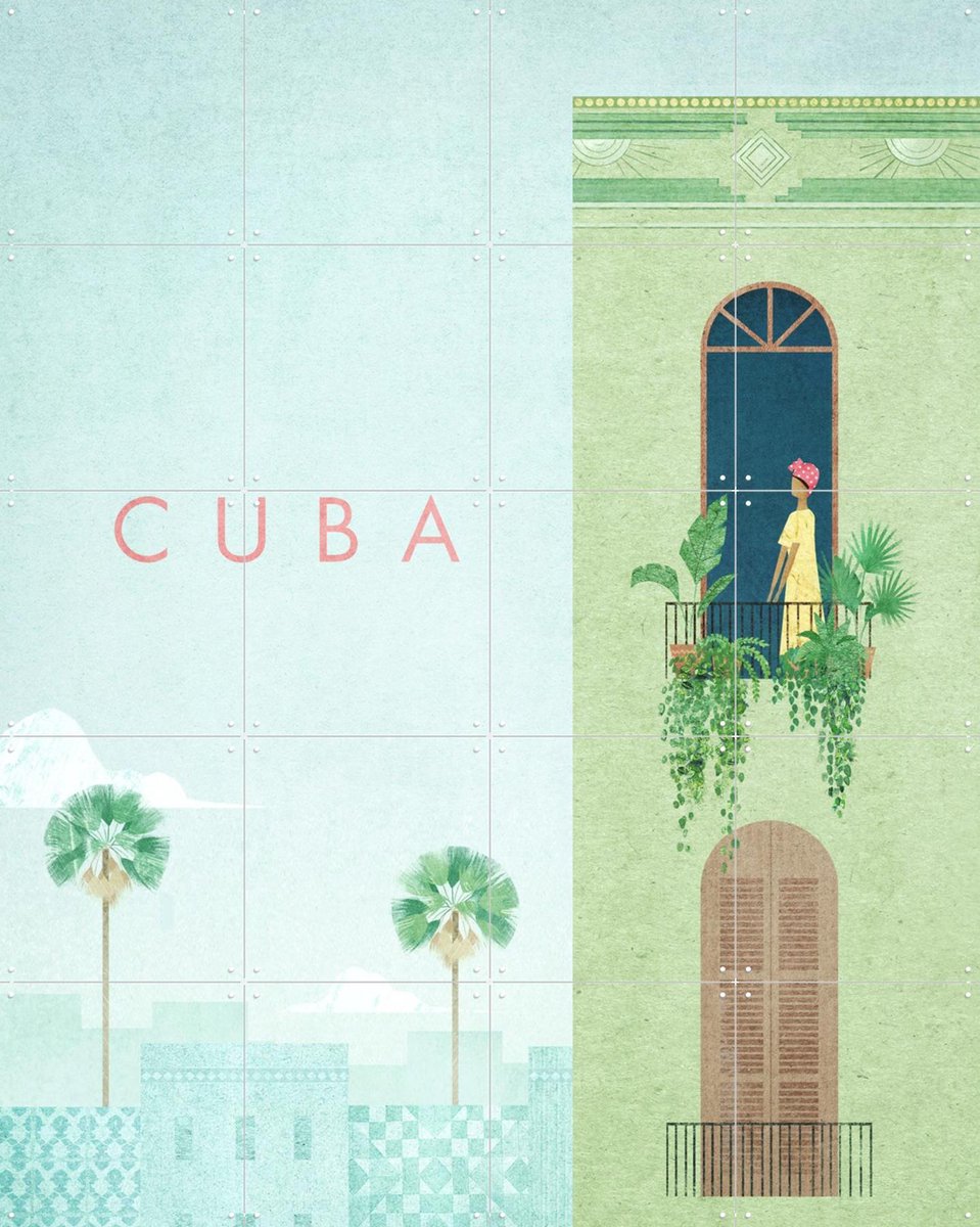 IXXI Cuba, Henry Rivers - 80 x 100 cm - Gratis ophangtool - Grote wanddecoratie en posters - Illustraties, Kleurrijk,