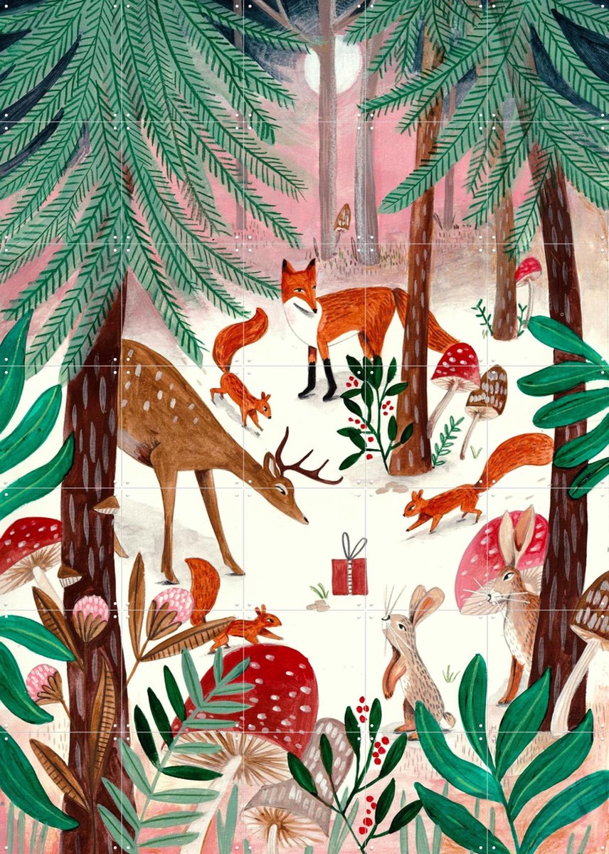 IXXI Surprise in the forest, Caroline Bonne Müller & Various - 100 x 140 cm - Gratis ophangtool - Grote wanddecoratie en posters - Speels