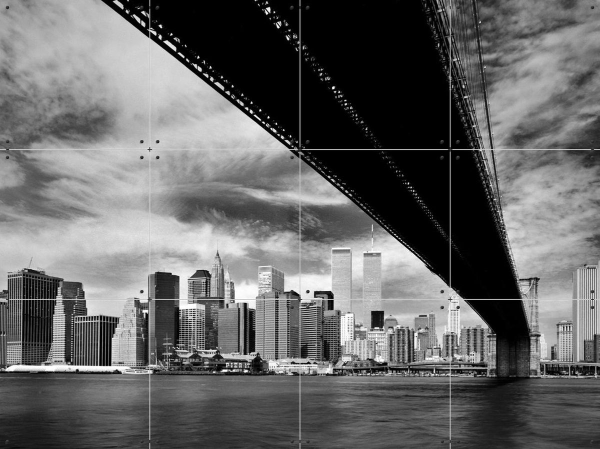 IXXI Brooklyn Bridge, Teun Voeten - 80 x 60 cm - Gratis ophangtool - Grote wanddecoratie en posters - Fotografie, Gang, Woonkamer, Gebouwen
