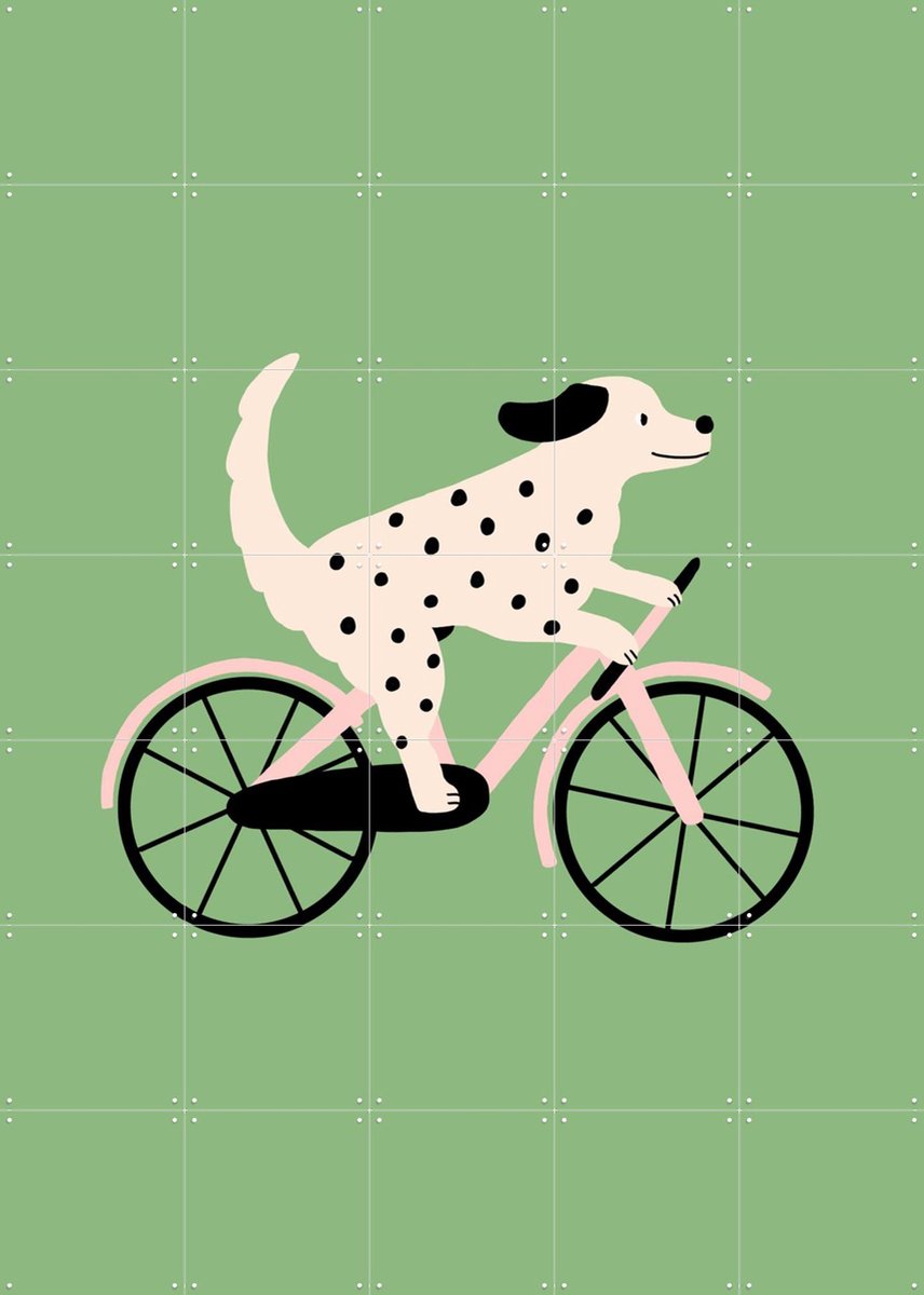 IXXI Spotted Dog Riding a Bicycle, Maren Gross & Various - 100 x 140 cm - Gratis ophangtool - Grote wanddecoratie en posters - Grafisch Ontwerp