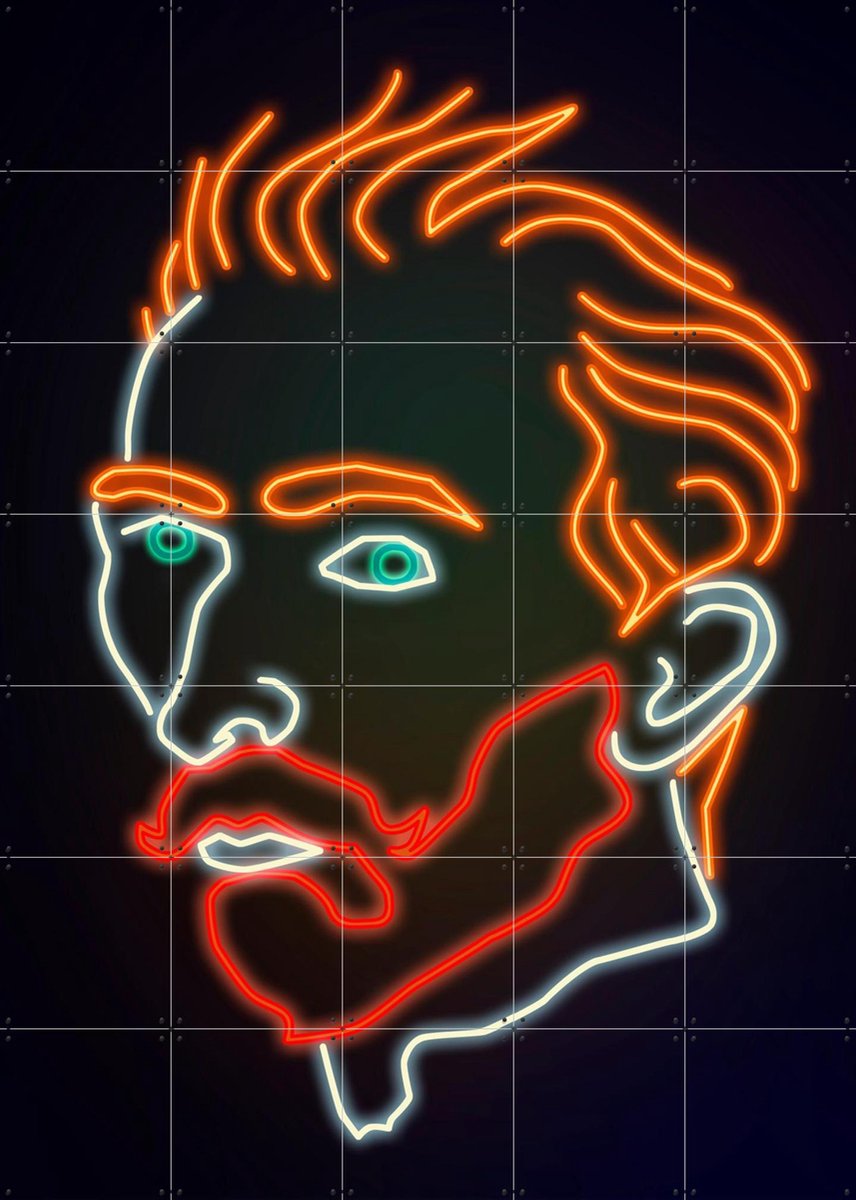 IXXI Neon Vincent, Angelo Cerantola & Van Gogh 21st Century - 100 x 140 cm - Gratis ophangtool - Grote wanddecoratie en posters - Pop art, Line art