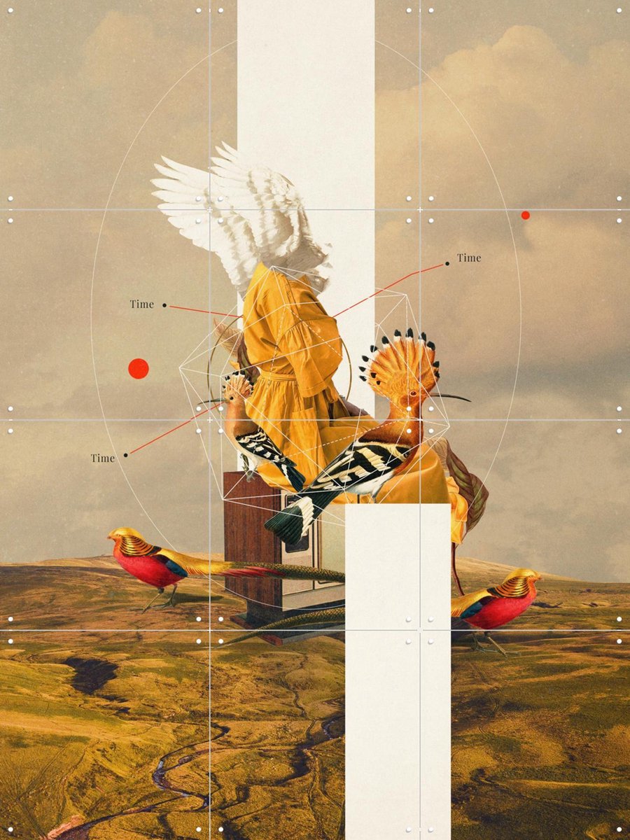 IXXI Yellow Echoes of Time, Frank Moth - 60 x 80 cm - Gratis ophangtool - Grote wanddecoratie en posters - Surrealisme, Digitale Kunst, Vintage