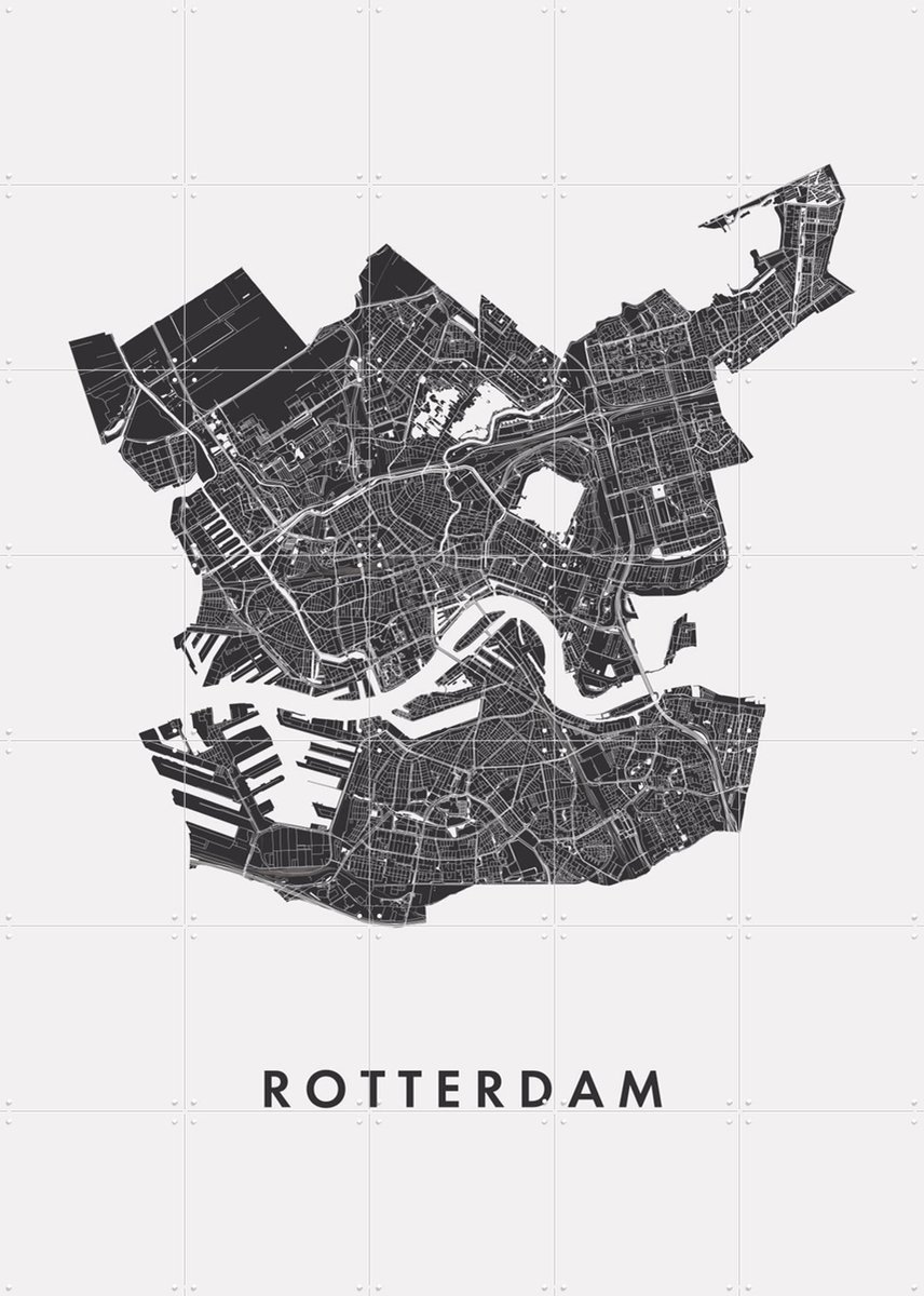 IXXI Rotterdam City Map, Kunst in Kaart - 100 x 140 cm - Gratis ophangtool - Grote wanddecoratie en posters - Geometrische Kunst, Minimalisme