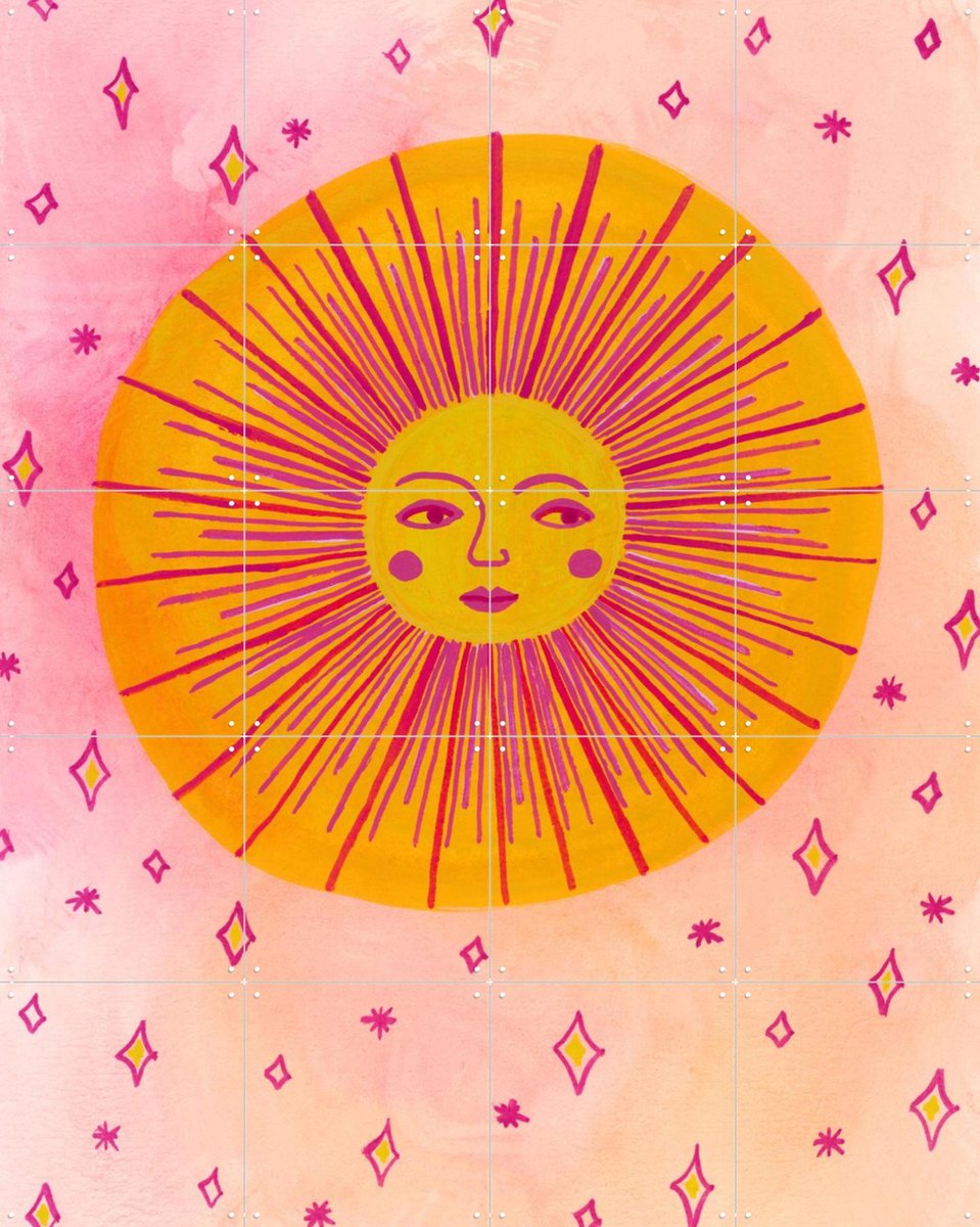 IXXI Stralende Zon, Kirsten Blom Art & Illustration - 80 x 100 cm - Gratis ophangtool - Grote wanddecoratie en posters