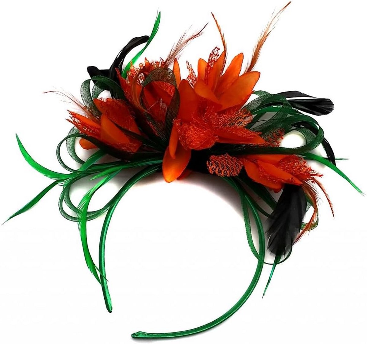 Groene en Oranje Haar Fascinator Hoofdband voor Feest en Bruiloft