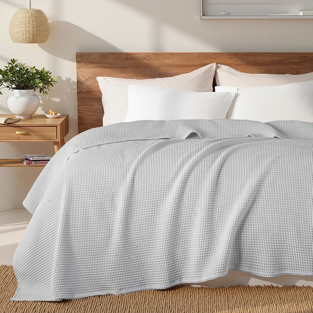 Luxe Gecapitonneerde Katoenen Plaid Dekent 220x240 cm Lichtgrijs Licht en Zacht voor Bed en Bank