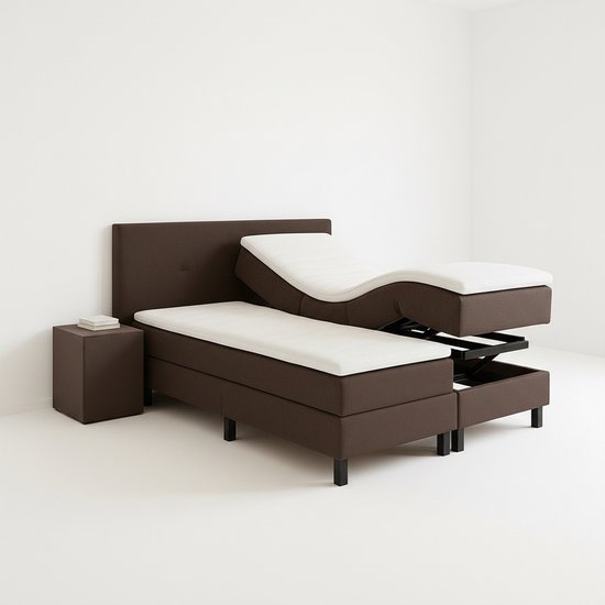 Boxspring VitaLift – Hoog-Laag Bed 2-Persoons Elektrisch Verstelbaar 160x200 cm – Verzorgingsbed / Seniorenbed – Bruin