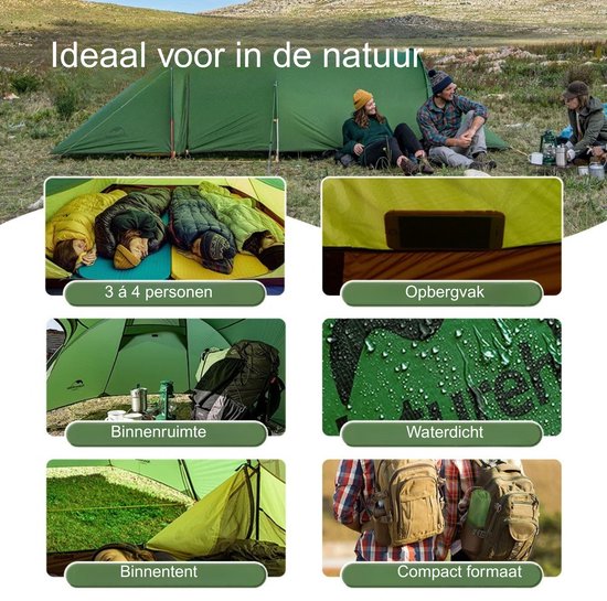 Rolu Tent - Tent Voor 3 á 4 Personen - Familietent - Tunneltent - Waterdicht - Lichtgewicht - Compact Formaat Opbergen van Merkloos — afbeelding 4