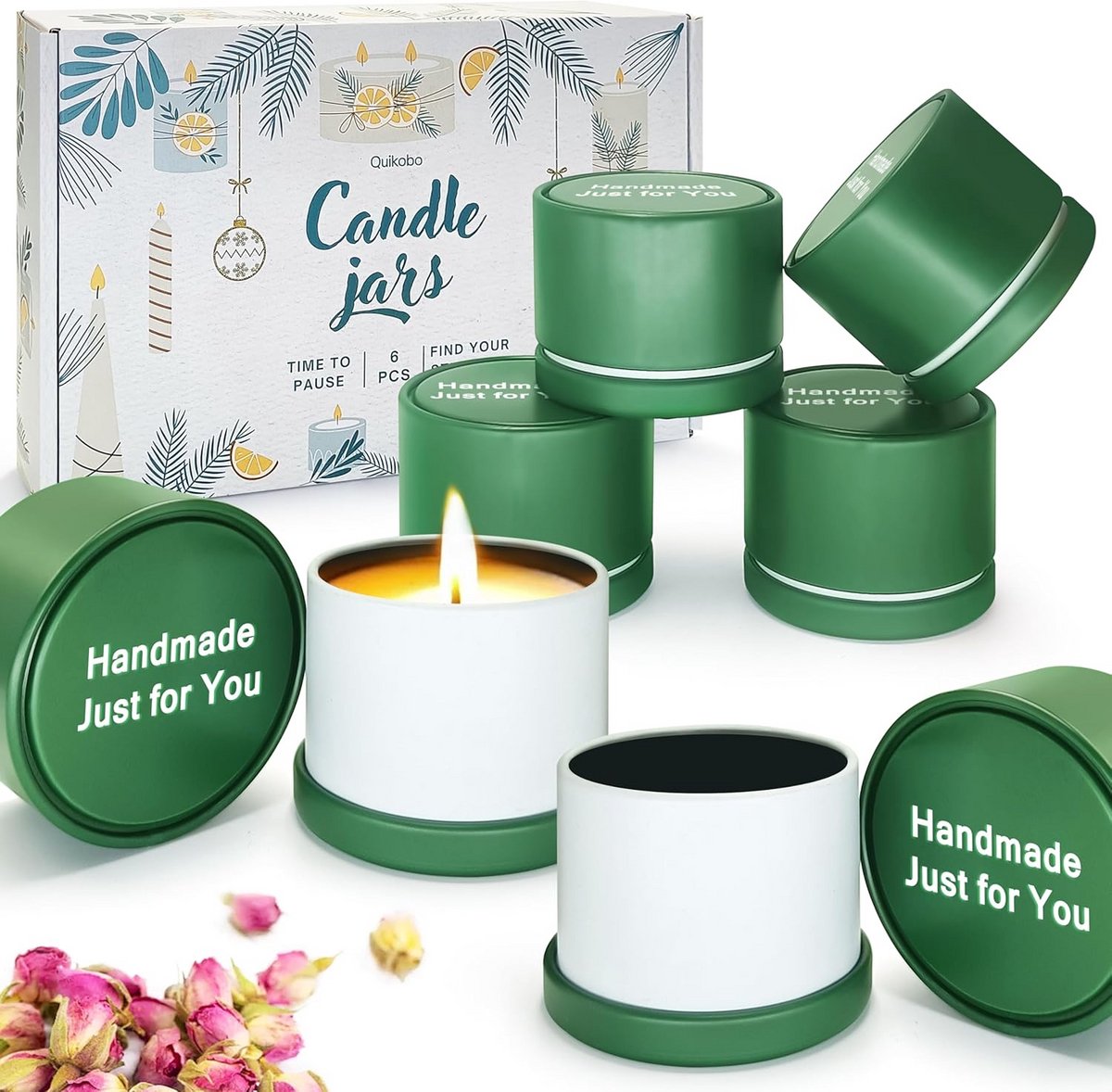 6-Pack Groene Kaarsblikken met Deksel 4oz - Matte Tinplate Containers voor DIY