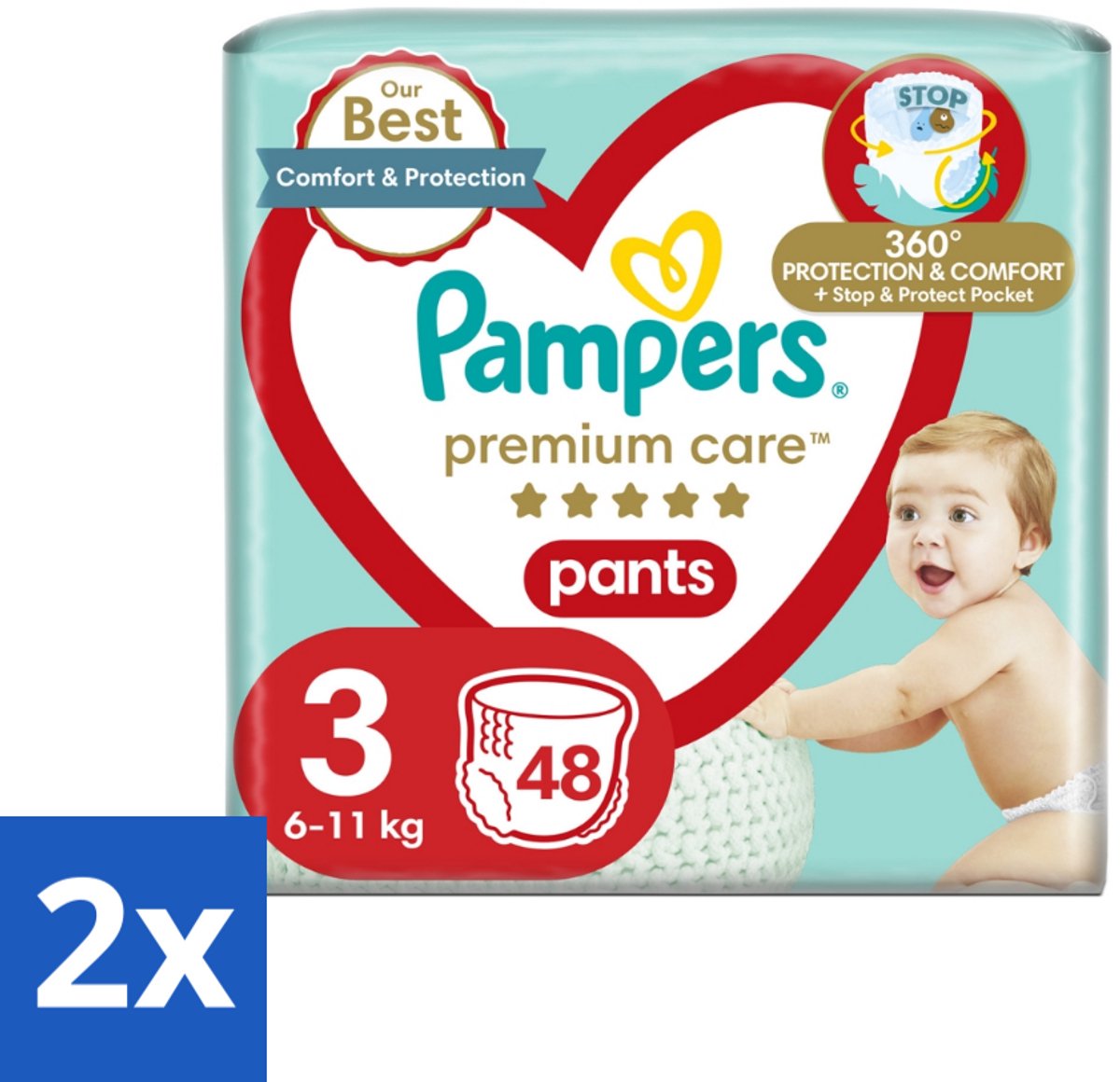 2 x Pampers – Luierbroekjes – Premium Care Pants Maat 3 – 48 Luiers - Luier - Luierbroek - Luier Voor Baby - Luier Voor Kind - Droge Billetjes