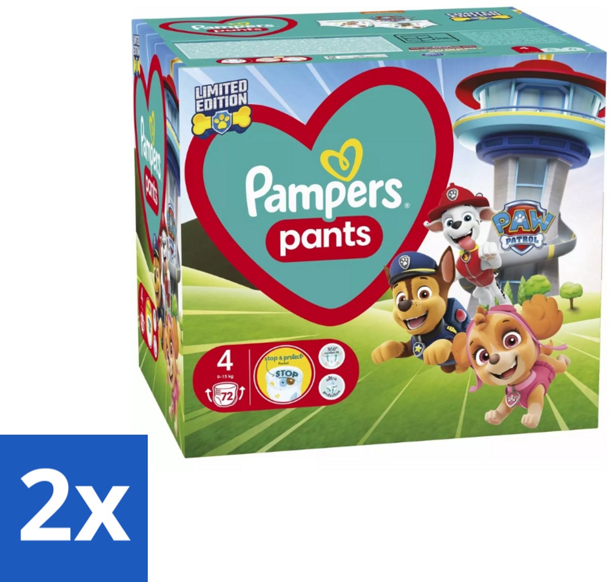 2 x Pampers – Luierbroekjes – Pants Paw Patrol Maat 4 – 72 Luiers - Baby Luier - Luierbroek - Droge Luier - Luier Voor Baby - Luier Met Print