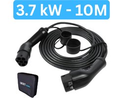 Laadkabel Type 2 | 16A 1 Fase | 3,7 kW | 10 Meter | Inclusief laadkabel tas | IP65 | 2 Jaar garantie | Mennekes aansluiting | Laadkabel auto | Zwarte 10 meter kabel TPU | CE, ISO & RoHs gecertificeerd