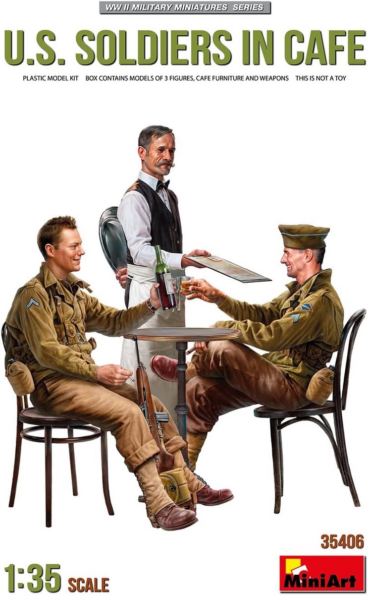 Modelbouw Figuren - Amerikaanse Soldaten in Café Diorama Set