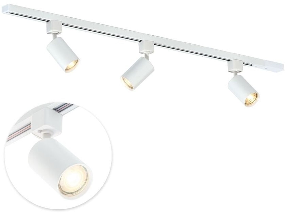 Qub Focus Railverlichting - Wit - 100 cm - I-Vorm - 3x GU10 Spots - Dimbaar - Complete Set