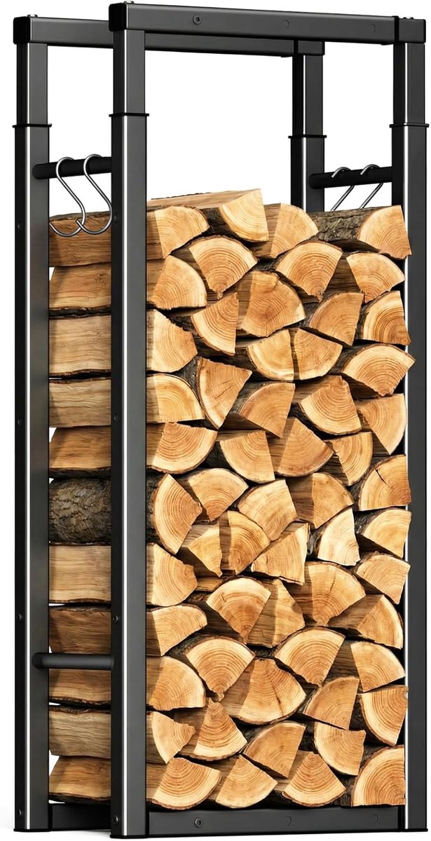 Imperatoris - Haardhout Rek - Haardhout Opslag - Haardhoutrek - Modern Ontwerp -Haardhout Rek - Rek voor Het Opbergen van Hout - 9 Maten Instelbaar - Brandhoutrek met 4 Haken
