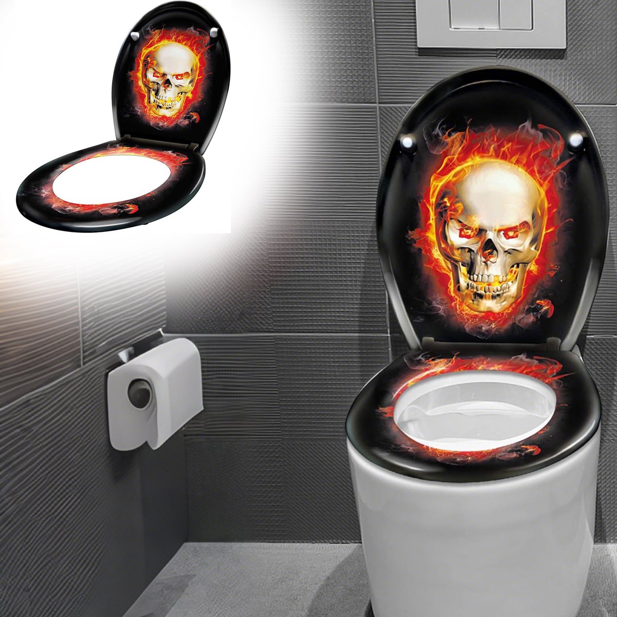 Aufun Toiletbril met softclose - Schedels - 45x38 cm - MDF met thermohardend deksel
