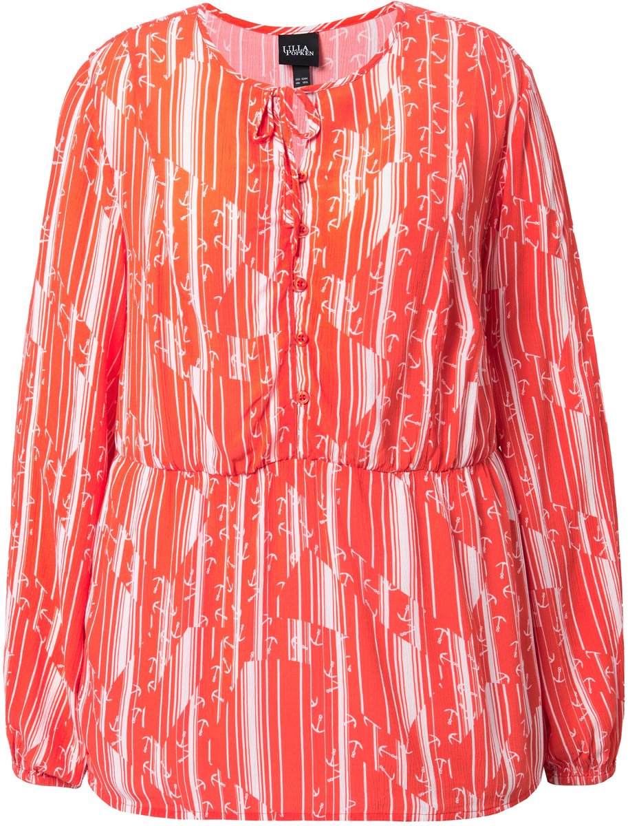 Ulla Popken - Dames - Blouse anker A-lijn ronde hals lange mouwen - Koraal - Maat 46+