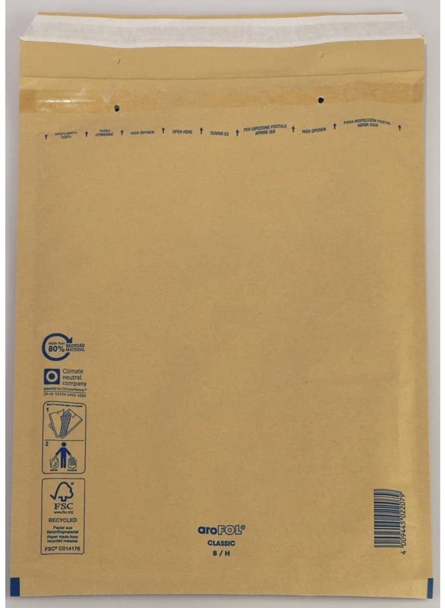 50 Bruine gerecyclede luchtkussenenveloppen - Formaat 8 / H - 24 x 35 Cm