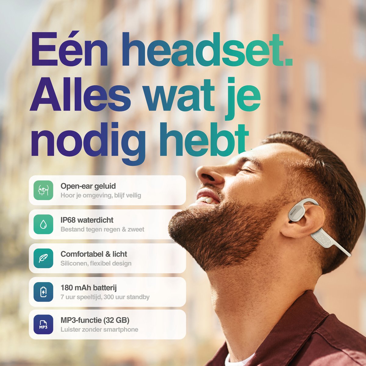 Goods&Co PRO Bone Conduction Headphone - Draadloze sport Oordopjes – Hardloop oortjes - Open Ear Koptelefoon - Sporthoofdtelefoon – IP68 Waterdicht - 32GB geheugen – Bluetooth – Geschikt voor Smartphone & Laptop / Beige – foto 7
