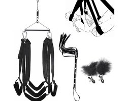 Aura® Sex Schommel - Sex Swing Extra Stevig – Seksschommel Met Accessoires – Seksspeeltjes voor Koppel – Seks Schommel BDSM – Erotiek Toys - Sex Sling – Love Swing – Discreet Verpakt – Zwart- 44cm x 24cm x 12cm