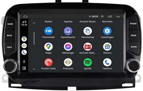 Carplay autoradio voor Fiat 500 | 2016 t/m 2019 | Android 13 | Draadloos Apple Carplay & Android auto | 2GB + 32GB | 8-Core processor | Davilon | 2025 model | 2016 2017 2018 2019 | Bluetooth & Wifi
