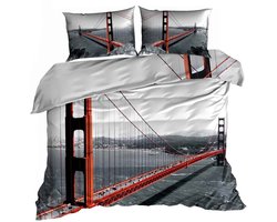 Luxe 3D Dekbedovertrekset - Katoen Satijn - 160x200 cm - Inclusief 2 Kussenslopen 70x80 cm - Design: Golden Gate Bridge San Francisco - USA Citytrip - Urban Style