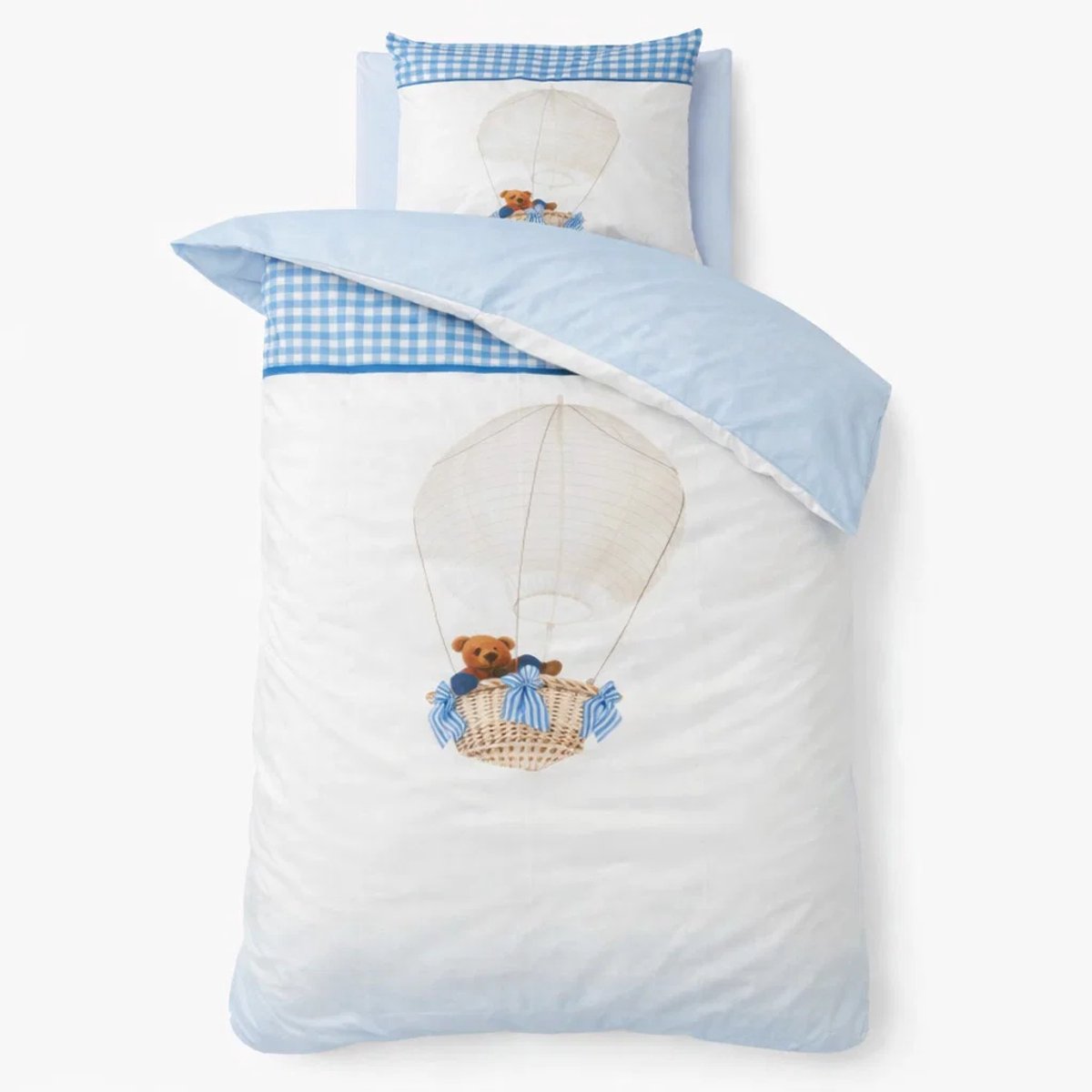 Decoware Dekbedovertrek Luchtballon Beer Blauw – 140x220 cm – 100% Katoen Renforcé – Incl. Kussensloop – Kinder Dekbedovertrek