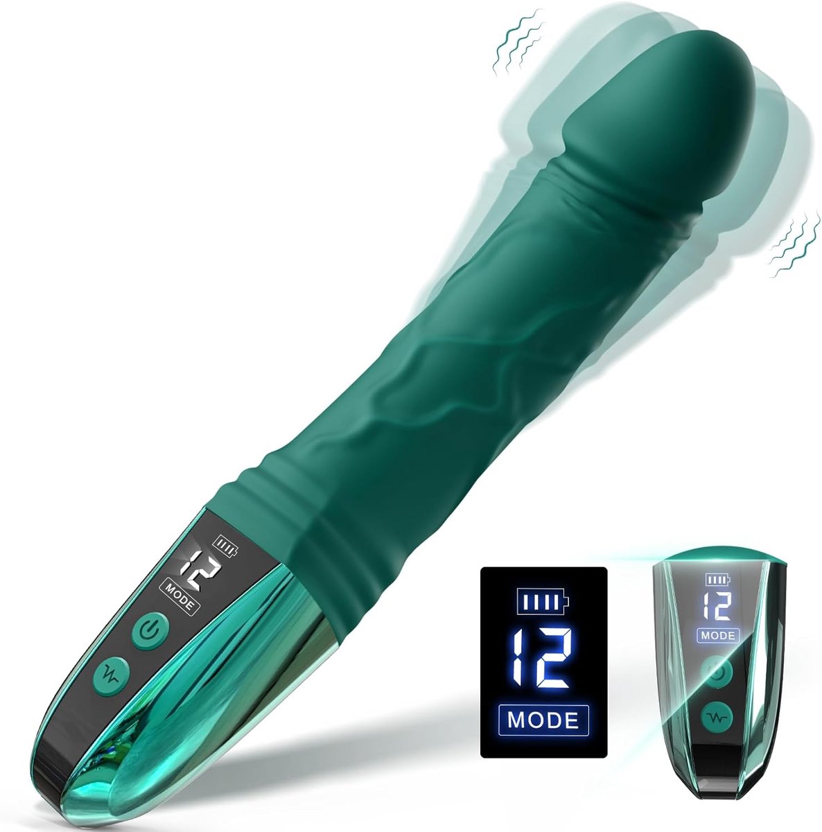 DOWO® - Luxe Realistische Vibrator - met LED-display - 12 Standen - Vibrators voor Vrouwen - Waterproof & USB Oplaadbaar - Siliconen Dildo voor Vrouwen & Mannen - Vibrator - Sex toys - Groen – L (23cm)