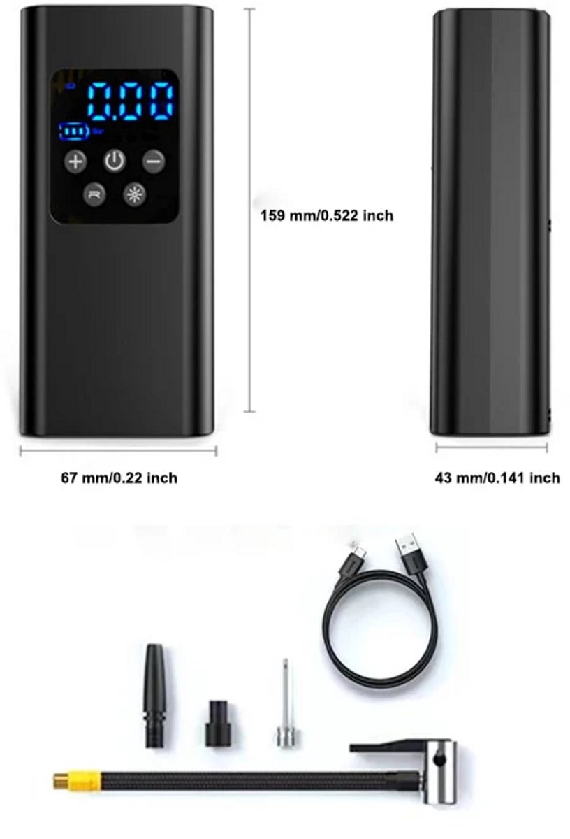 Draagbare Elektrische Autopomp - Bandenpomp - Compressor 12V thumbnail 5