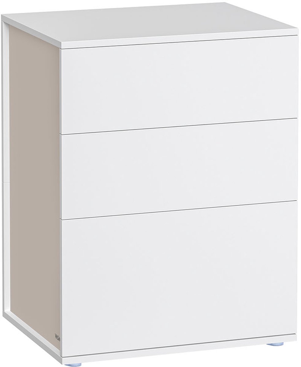 Nachtkastje – MDF – Mat wit en cappuccino beige – Montage zonder gereedschap met 3 opberglades