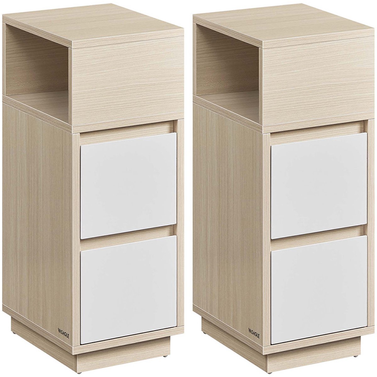 Set van 2 smalle bijzettafels – Hout – Beige – Slank ontwerp met 2 lades en 1 open vak