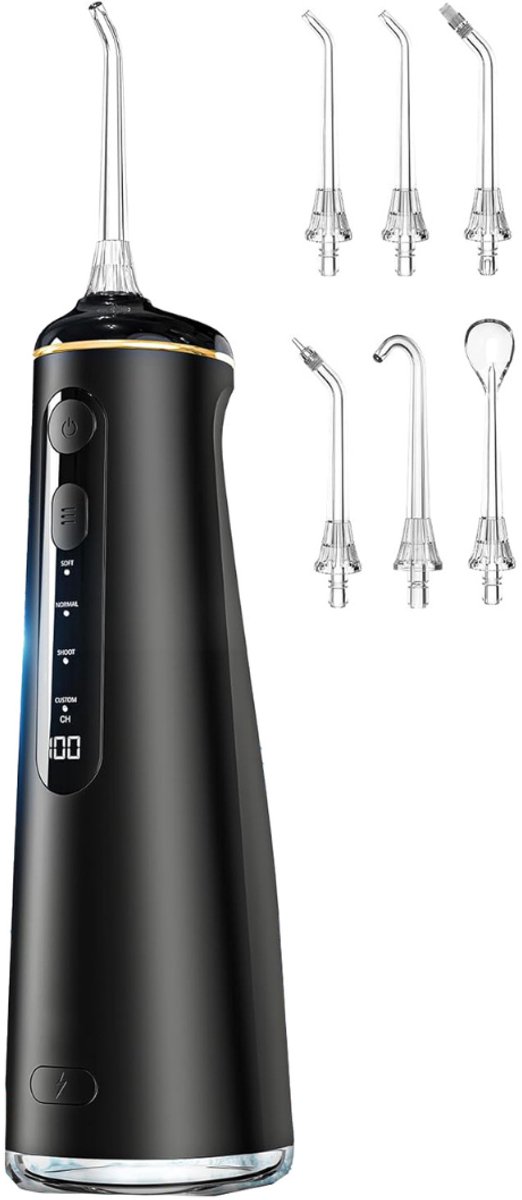 DVDSS® Waterflosser - Draadloze monddouche - Met 4 modi en 8 instelbare standen - 300 ml tank - Zwart