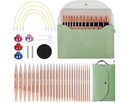Exquisit Verwisselbare Rondbreinaaldenset - 13 Maten - 3,0-10,0 mm rondbreinaalden - Roségoud Metaal - Luxe Opbergetui - Breinaalden Set - Inclusief Kabels & Accessoires - Brei Cadeau