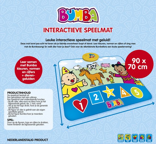 Bumba - Activity-Center - Interactieve speelmat met geluid - Dieren - 90 x 70 cm - Leer samen met Bumba kleuren, vormen en cijfers + dierengeluiden van Bumba — afbeelding 3