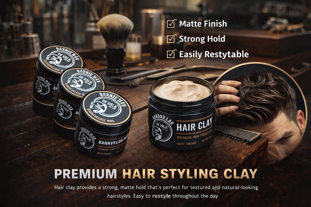 Barnie Cosmetics® Barnie hair clay 3 stuks - haar clay - haarrestylen - perfecte volheid - gemaakt voor echte mannen - 120gr