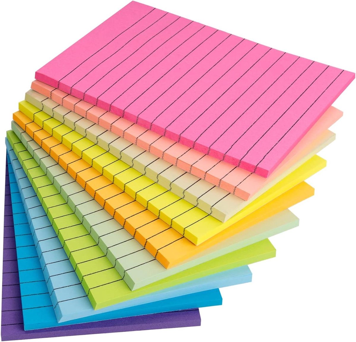 Zelfklevende Notities met Lijnen - 10 Blokken, 50 Vellen per Blok - Super Sticky - 100 x 150 mm - Kantoor, Thuis, School