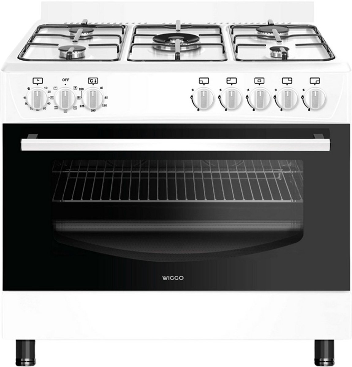 Wiggo WO-E906B(WW) - Vrijstaand - Gasfornuis - 90 cm - 110 Liter - 5 pitten - Energieklasse A - 5 jaar garantie - Wit