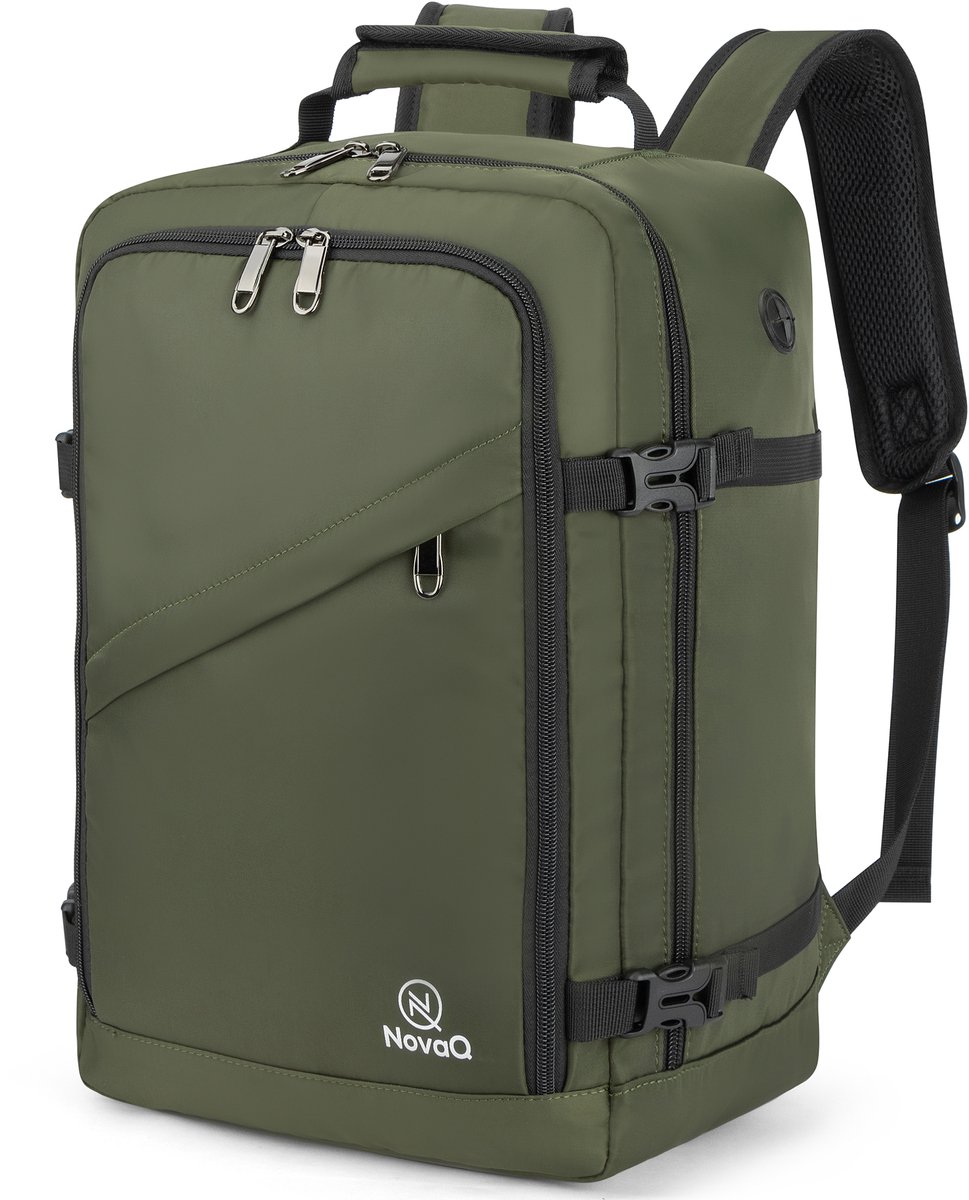 NovaQ Handbagage 40x30x20 - Cabin - Underseater - 20 ltr Compacte Reis Rugzak - Dames & Heren - Incl Antidiefstalvak- Groen