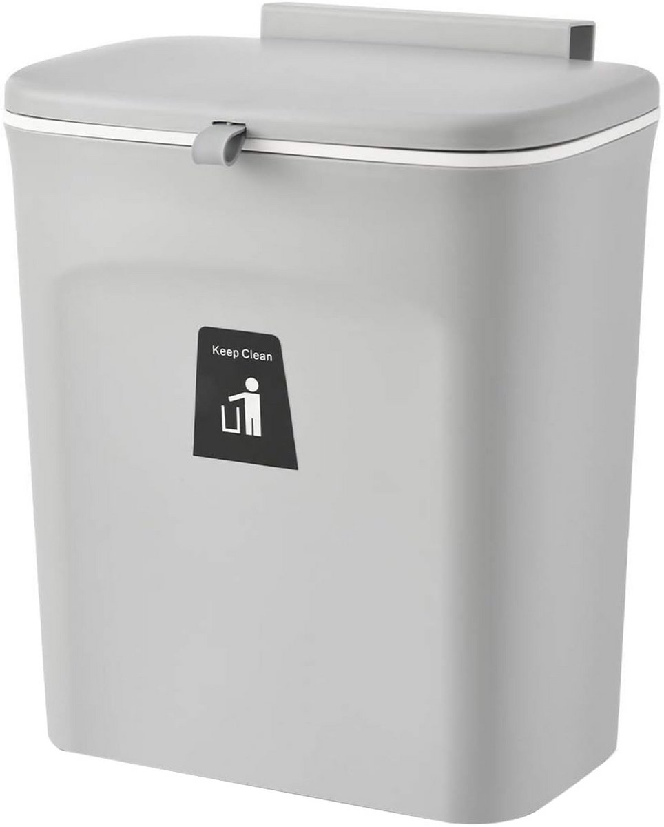 Hangende Afvalemmer met Deksel voor Keuken en Badkamer - 10 Liter Prullenbak voor Kastdeur