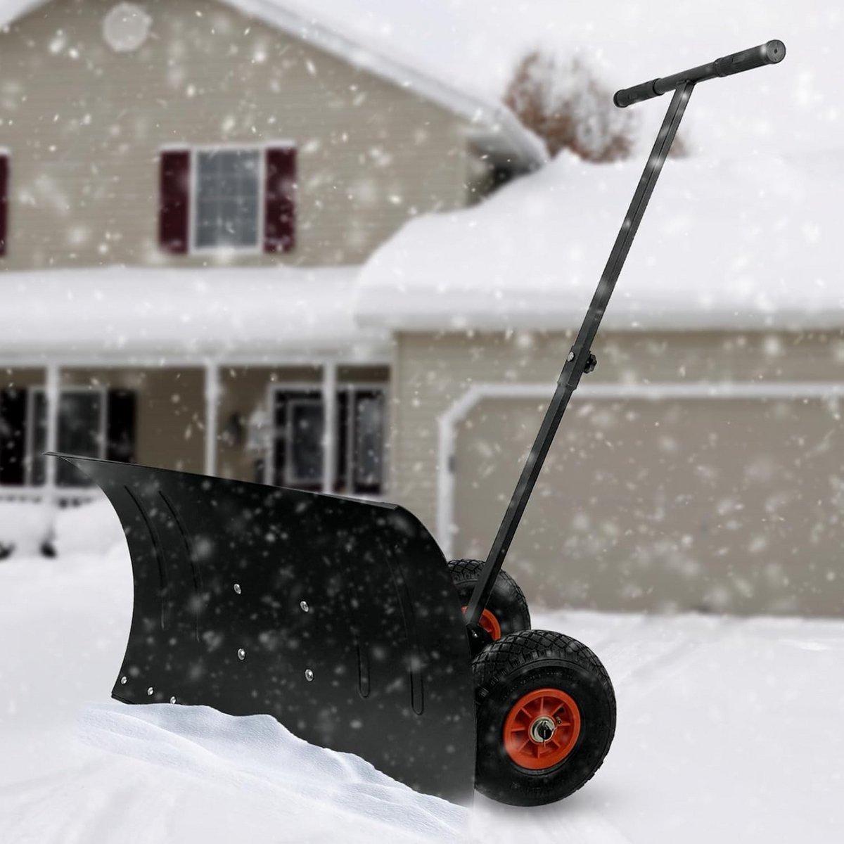 Sneeuwschuiver met wielen en verstelbare duwboom voor sneeuwruimen