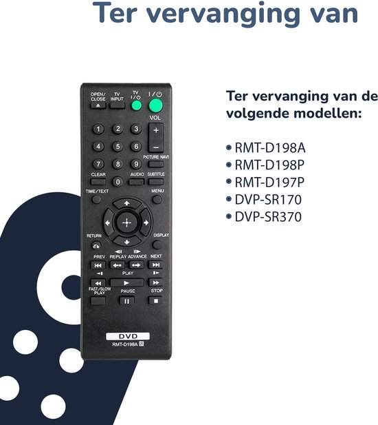 Bedienbaas DVD/CD Afstandsbediening - Geschikt voor Sony - RMT-D198A/RMT-D198P/DVP-SR serie van Bedienbaas — afbeelding 2