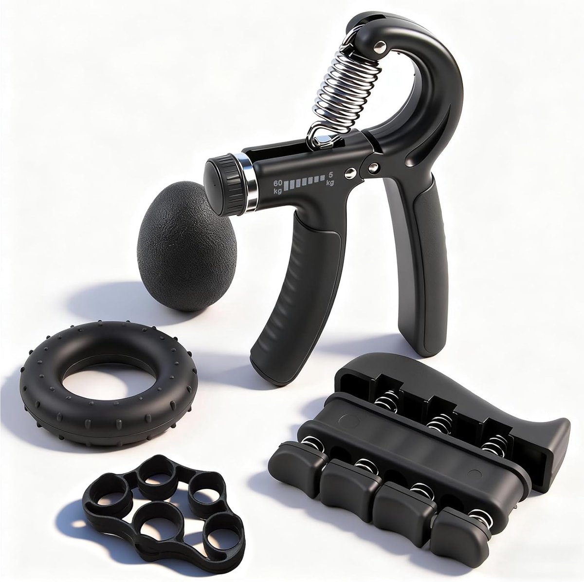 Handtrainer Set - Grip Trainer Vingertrainer - Handkracht Opbouwen - Verstelbare Weerstand - 5-60 kg - Zwart