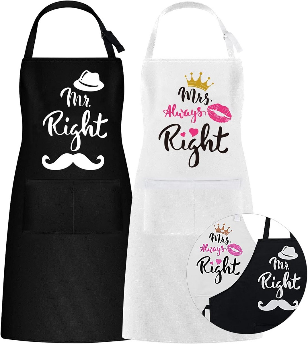 2x Couples Keuken Schorten Set Waterdicht met Zakken - Cadeau voor Mannen en Vrouwen