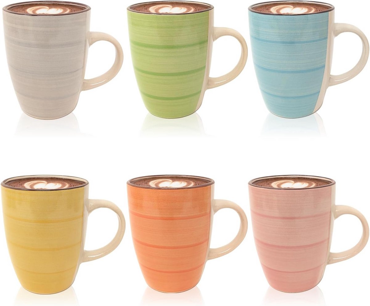 Set van 6 Keramische Koffiemokken 260 ml in Moderne Kleurencollectie